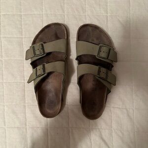 Birkenstock Arizona in Khaki Vegan Leather • Size 44